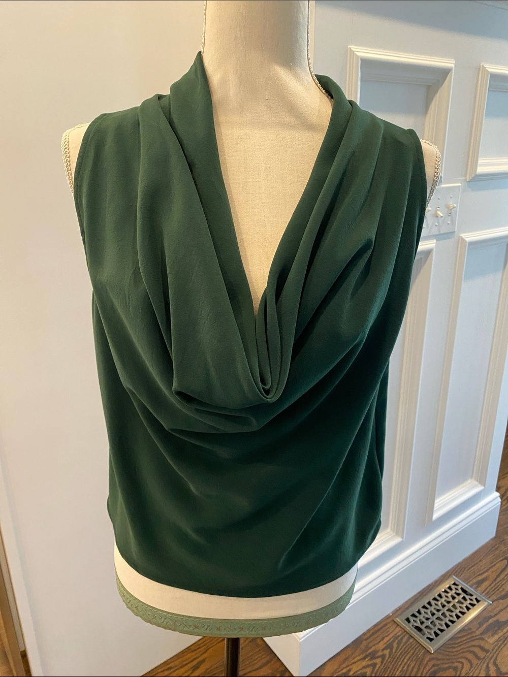 Zara Forest Green Draped Cowl Neck Sleeveless Blouse